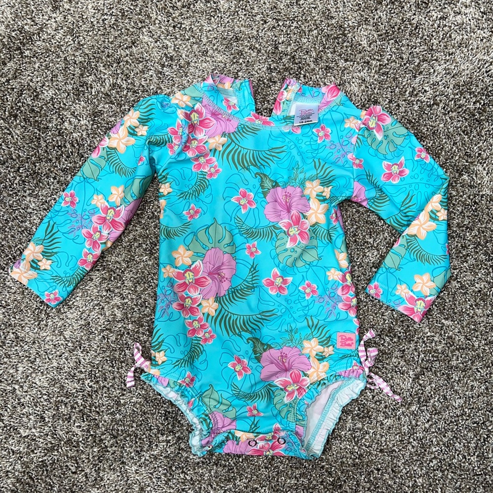 Ruffle Butts Floral Long Sleeve UPF Kids Swimwear